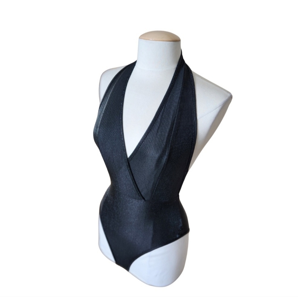 NWOT Shein Black Mesh Halter Top Body Suit - Picture 3 of 7